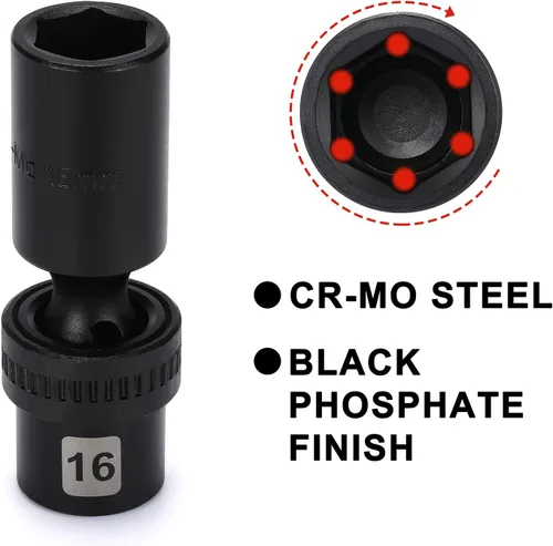 Miniatura 4 de Mayouko 10 piezas 3/8" de 10-19mm, juego de llaves vaso de impacto universal profundo, 6 puntos, métrico