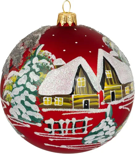 Miniatura 46 de Adorno navideño de capilla azul con soporte, bola de vidrio soplado polaco pintada a mano, bola extra grande de 8 pulgadas/200mm, adorno de fe eterna