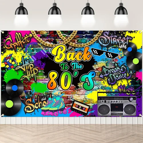 Decoraciones de fiesta de los años 80, telón de fondo de 6 x 3.6 pies, hip hop, retro, de los años 80, graffiti, fondo de fotografía de los años 80