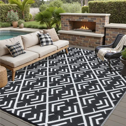 HUGEAR Alfombra para RV Exterior Tapete Impermeable Alfombras para Exteriores 9'x12' para Patios Liquidación Alfombra Exterior Alfombras de Camping