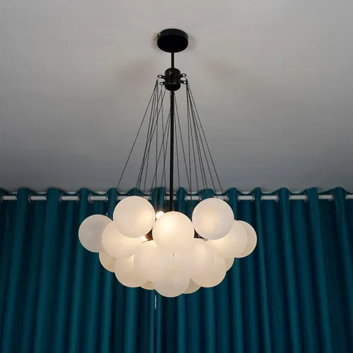 Miniatura 3 de Lámpara de araña de vidrio moderna con forma de bola, lámpara colgante de bricolaje, lámpara de techo decorativa de 3 luces en negro