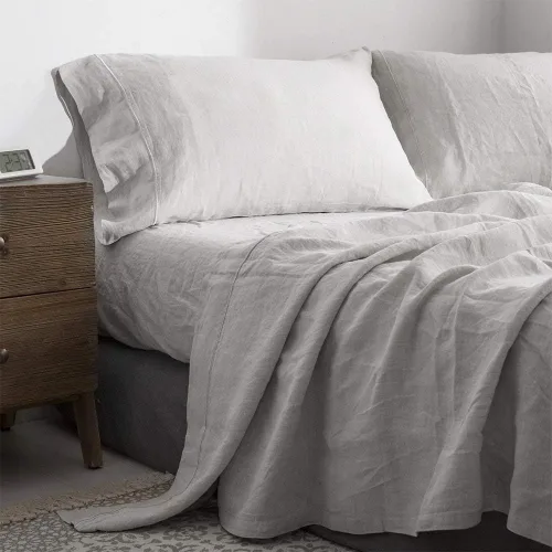 Simple&Opulence - Juego de sábanas de lino 100 % lavado, tamaño Queen, lino natural francés, 4 piezas, transpirables, ultrasuaves; ropa de cama para