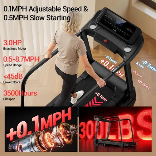 Miniatura 3 de UMAY Caminadora de fitness con inclinación, cintas de correr compactas plegables para el hogar con sensores de pulso, capacidad máxima de 300/400