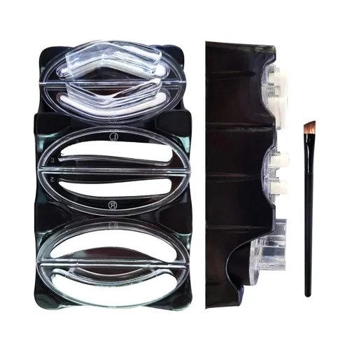 Miniatura 5 de Sello de cejas en polvo perfecto para cejas, tres sellos, polvo de cejas natural, forma delicada con cepillo para cejas (negro gris)