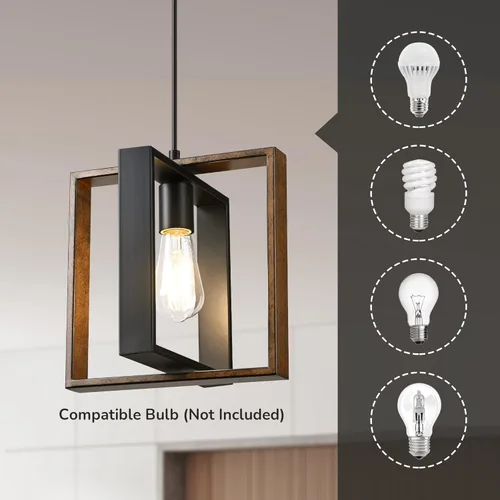 Miniatura 7 de EDISHINE Lámpara Colgante de Estilo Granja, Lámpara Colgante Rústica con Veta de Madera y Acabado Negro, Iluminación Colgante para Isla de Cocina