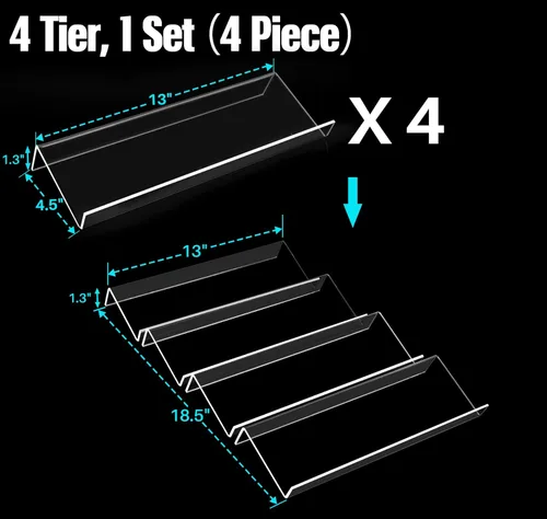 Miniatura 5 de Antimbee Organizador de cajones de especias, 4 niveles, paquete de 4 bandejas acrílicas para especias para cajón, expandible de 13 a 26 pulgadas