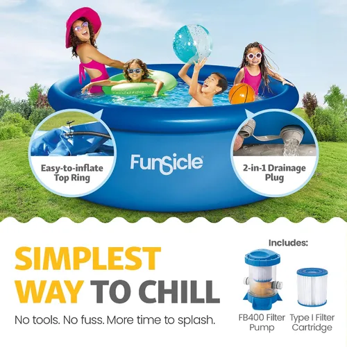 Miniatura 3 de Funsicle Quickset - Piscina redonda sobre el suelo de 8 x 30 pulgadas, con bomba de filtro FiltraBoost de 400 GPH, cartucho de filtro tipo I