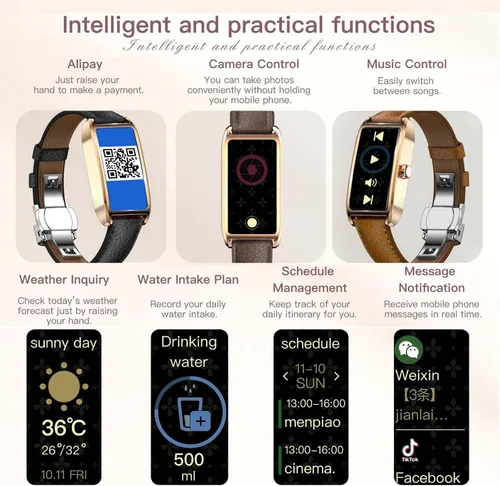 Miniatura 2 de Amoled Laies - Reloj inteligente para mujer, reloj inteligente con correa de piel, monitor de ritmo cardíaco, estrés, sueño, 12 modos deportivos