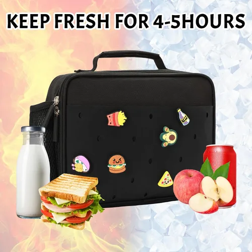 Miniatura 3 de Lonchera Aislada para Niños, Linda Lonchera Reutilizable, Bolsa de Almuerzo para Escuela, Picnic, Regalo de Cumpleaños para Niño o Niña (Negro)