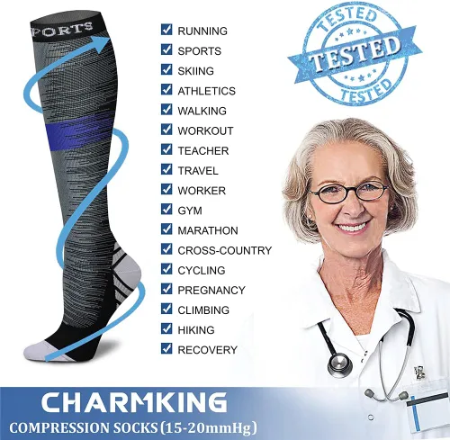 Miniatura 71 de CHARMKING - Calcetines de compresión para mujeres y hombres (3 pares), 15-20 mm Hg, el mejor apoyo para atletismo, running o ciclismo, mejora