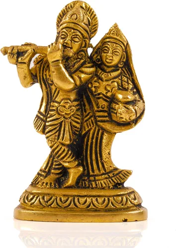 Miniatura 5 de Latón Radha Krishna Pooja Murti Estatua de ídolo de Dios Señor, escultura religiosa espiritual, estatua antigua india, decoración de decoración