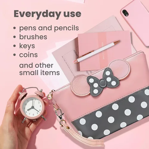 Miniatura 8 de Bolsa de maquillaje rosa murina, bolsas de cosméticos rosadas, organizador de artículos de tocador con lunares blancos, organizador de maquillaje