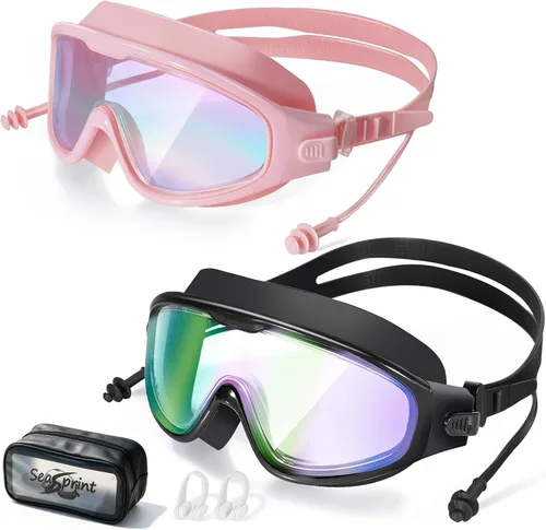 Miniatura 22 de Gafas de natación para adultos, a prueba de fugas, gafas de piscina antivaho, gafas de natación de visión amplia con tapones para los oídos y clip