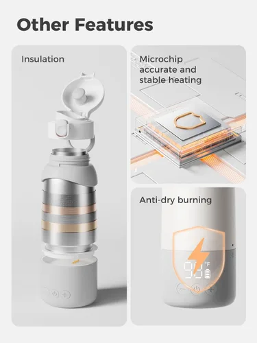 Miniatura 6 de BOLOLO Calentador de leche portátil Pro para viajes, diseño desmontable para fácil limpieza, calentador de botellas portátil con calentamiento