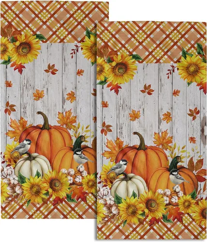 Miniatura 25 de Giwawa Autumn Pumpkin Hand Towels Maple Leaves Bath Fingertip Towel Set of 2 Thanksgiving Soft Absorbent Dish Wash Cloth Kitchen Home Hotel Decor