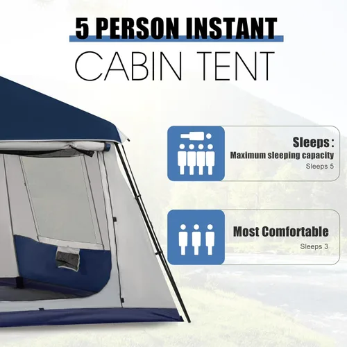 Miniatura 2 de YOLENY Instant Cabin Tent, 4-8 Person Quick Setup Family Camping Tent with Rainfly and Extended Canopy, Weather Resistant Tent with Mesh Windows and