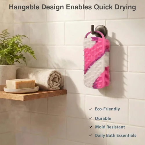 Miniatura 5 de 2 piezas de esponja corporal de silicona, esponja de baño y ducha exfoliante 2 en 1, esponja de loofah de silicona suave para piel sensible, Púrpura