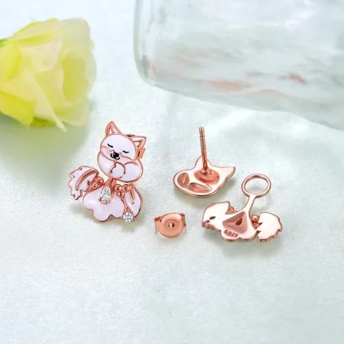 Miniatura 3 de Aretes de zorro para niñas de plata de ley 925, aretes de animales para niñas, joyería de zorro, regalos de zorro, aretes de animal, Plata de ley