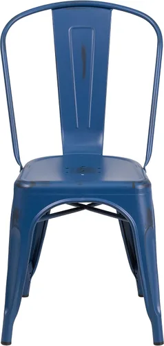 Miniatura 6 de Merrick Lane Banks - Silla apilable de comedor, marco de metal azul antiguo, acabado con recubrimiento en polvo envejecido, respaldo de listones