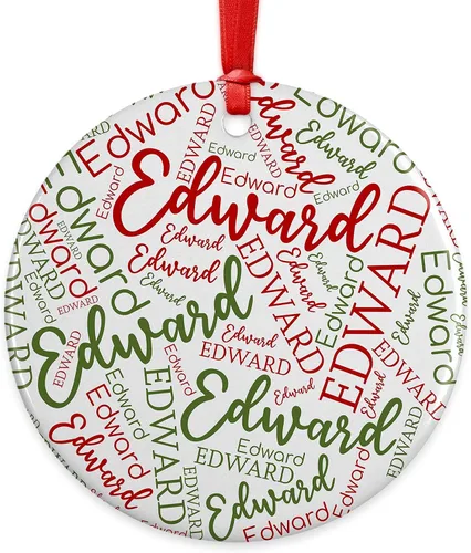 Miniatura 6 de Adornos de Navidad personalizados de corazón, adorno de cerámica con palabra de nube de nombre, 3 pulgadas, decoraciones personalizadas para árbol