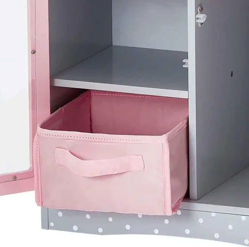 Miniatura 7 de Olivia's Little World Armario doble de madera estilo coctelera de lunares para armarios de muñecas de 18 pulgadas con puertas con ventana, tres