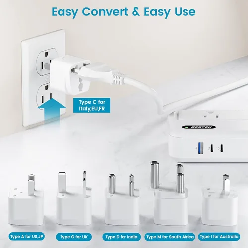 Miniatura 8 de BESTEK Convertidor de 220 V a 110 V con USB-C 35 W, adaptador de viaje universal, convertidor de corriente de Estados Unidos a Europa para alisador