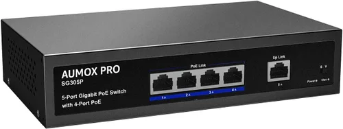 Switch PoE Gigabit de 5 puertos, AUMOX PRO SG305P Switch Gigabit Ethernet PoE de 4 puertos no administrado con 1 puerto de enlace ascendente Gigabit