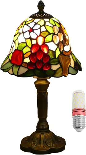 Miniatura 12 de Tiffany - Lámpara de mesa estilo rosas multicolor, lámpara de mesa con vitrales de 12 pulgadas de alto de 19 pulgadas, mesita de noche, mesita