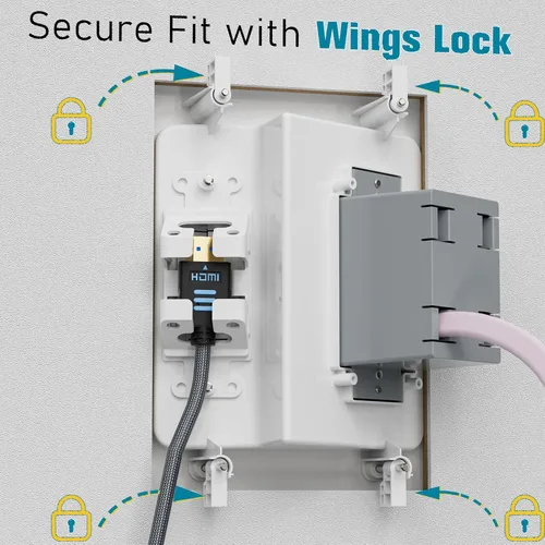 Miniatura 8 de Ocultacables de TV para TV montada en pared, kit de gestión de cables en pared, caja de tomacorriente – Ocultacables de doble tomacorriente