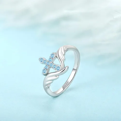 Miniatura 4 de STARCHENIE Anillo de cruz de plata de ley 925 con alas de ángel para mujer, talla 5-10