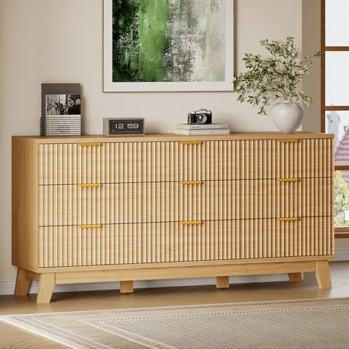 Miniatura 31 de BORNOON Cómoda alta de 46" para dormitorio, cómoda de 6 cajones acanalados, cómoda moderna de madera con almacenamiento profundo, correderas