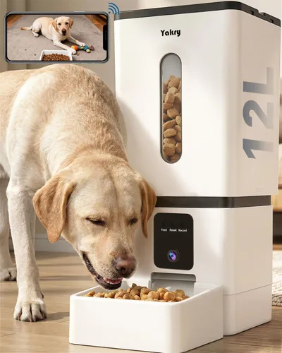 Comedero automático para perros de razas grandes con cámara - 12L/50 tazas, control de aplicación WiFi 5G, dispensador de alimentos para perros,