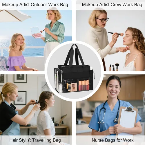 Miniatura 2 de TANTO Bolsa de maquillaje extra grande, bolsa de maquillaje para artista con divisor, bolsa organizadora de cosméticos profesional, bolsa