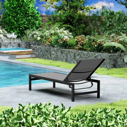 Miniatura 3 de Kozyard Moderna tumbona reclinable de aluminio para patio con textilencia para tomar el sol para todo tipo de clima, 5 posiciones ajustables, muy