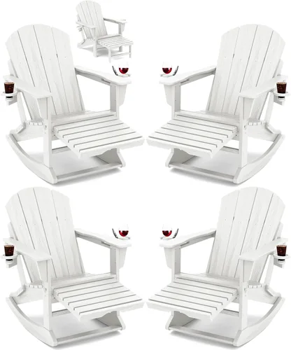 Miniatura 30 de Mecedora Adirondack de KINGYES con Otomana Retráctil y Portavasos, Silla Reclinable de Patio de HDPE Adirondack para Porche, Patio, Balcón, Azul Aqua