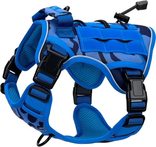 Miniatura 59 de Arnés táctico para perros grandes, chaleco reflectante ajustable sin tirones con sistema Molle, control de grado militar K9 para entrenamiento