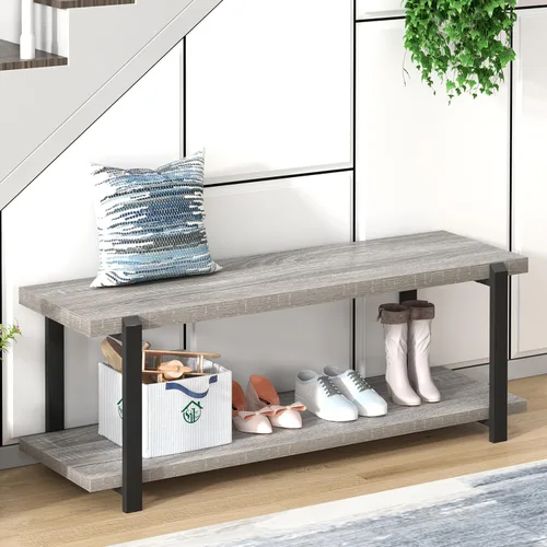 Miniatura 10 de FOLUBAN Banco de entrada, banco industrial de almacenamiento de zapatos para dormitorio, sala de estar, asiento moderno de interior para pasillo
