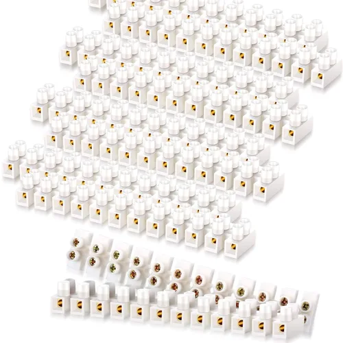 Miniatura 8 de Weewooday Juego de 10 tiras de terminales de 12 posiciones de doble fila de tornillos blancos de 10 a 380 V, bloque de barrera eléctrica