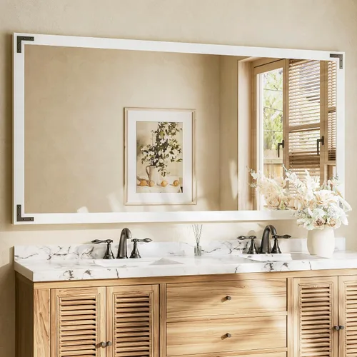Miniatura 36 de TETOTE Espejo de madera natural de 48 x 24 pulgadas para pared de baño/dormitorio/sala de estar/entrada, espejo rústico de tocador de baño