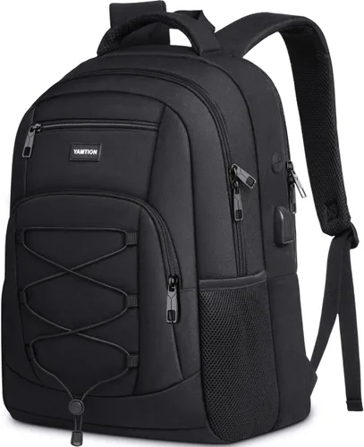 YAMTION Mochila escolar para hombres y mujeres, mochila universitaria para adolescentes, mochila para computadora portátil, mochila escolar con Negro