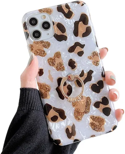 Miniatura 12 de Qokey Funda compatible con iPhone 11 de 6.1 pulgadas, diseño floral transparente para mujer con soporte de anillo giratorio de 360 grados, funda