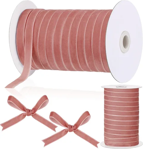 Miniatura 13 de Chuangdi Cinta de terciopelo rosa polvorienta de Navidad de 1 pulgada, 30 yardas, cintas anchas de terciopelo vintage para adornos de árbol