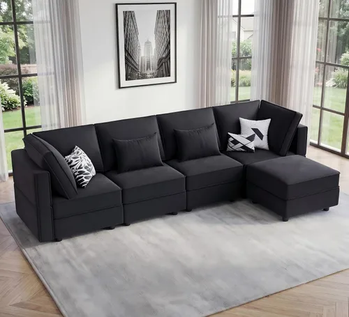 Vesgantti - Sofás seccionales con asientos de almacenamiento, sofá seccional modular convertible en forma de L de 118" de 4 asientos y 1 otomán,