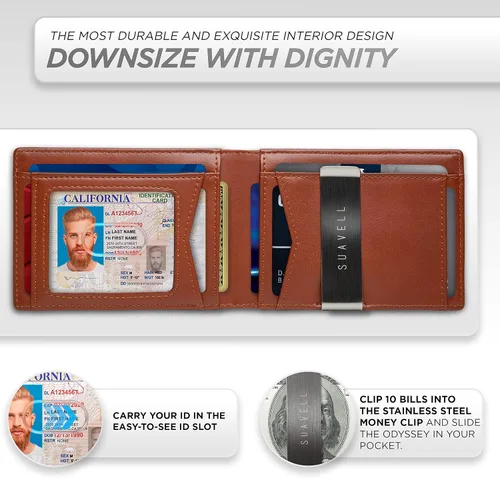 Miniatura 22 de Suavell Billeteras delgadas de cuero para hombres. Cartera con clip para dinero. Cartera de perfil bajo RFID Cartera minimalista