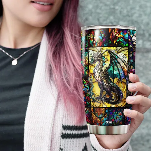 Miniatura 3 de WAZONE Vaso de dragón personalizado con tapa, diseño de nombre personalizado, 20 onzas, 30 onzas, doble pared al vacío, taza aislada de acero