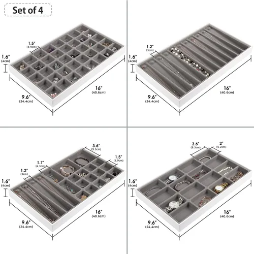 Miniatura 6 de JACKCUBE DESIGN MK212-2ABCD - Bandejas apilables de cuero sintético para joyas, almacenamiento de joyas, aretes, collar, pulsera, anillo organizador