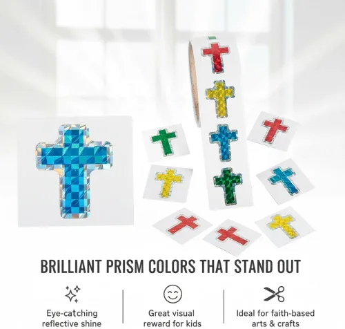 Miniatura 2 de Pegatinas de cruz de prisma – Rollo de 100 calcomanías – Iglesia, escuela dominical, VBS 2026 y suministros religiosos papelería
