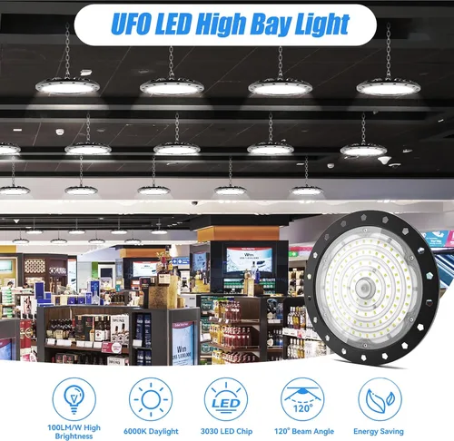 Miniatura 2 de loyal Luces LED de alta bahía: iluminación comercial regulable UFO 6000K - para almacén, garaje, taller, gimnasio, con cable de enchufe de EE. UU