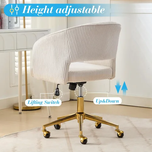 Miniatura 4 de Silla de Oficina para Casa Giratoria de Tela de Pana Silla de Escritorio Sillón de Acento Tapizado Sillas Modernas Capitoné con Base Dorada
