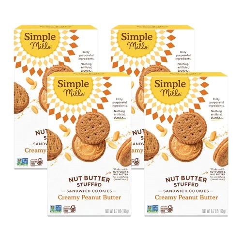 Miniatura 9 de Simple Mills Paquete variado de galletas sándwich (crema cremosa de mantequilla de maní y cacao, anacardos creme), sin gluten, veganas, bocadillos